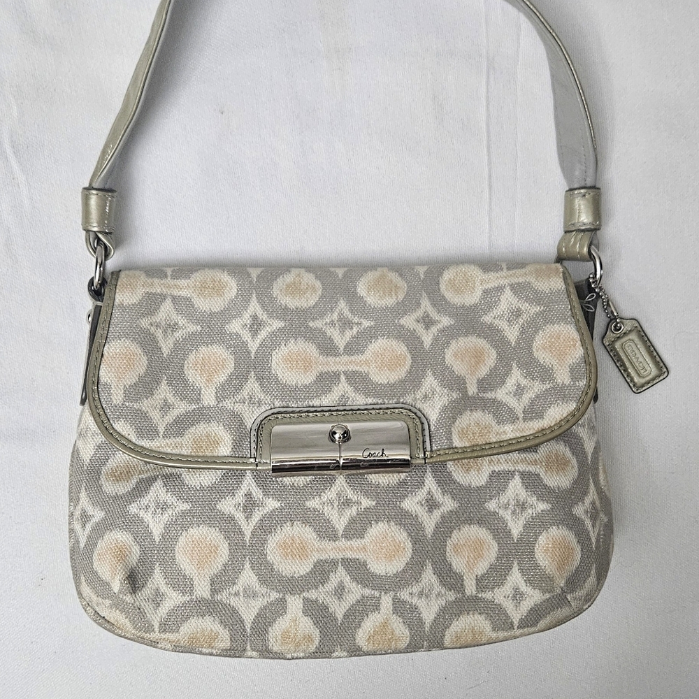 Coach Beige and Gray Patterned Shoulder Bag